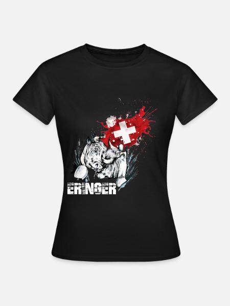 Eringer, Eringerkuh mit Schweizer Flagge - Frauen T-Shirt - Schwarz