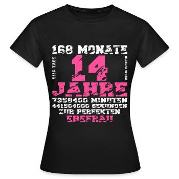 Elfenbeinhochzeit 14 Hochzeitstag Jahre Ehefrau - Frauen T-Shirt - Schwarz - Vorne - AI Model Female 172 dark (172cm)