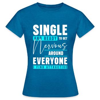 Partenaire amoureux célibataire - T-shirt Femme - bleu saphir antique chiné - Devant - AI Model Female 172 dark (172cm)