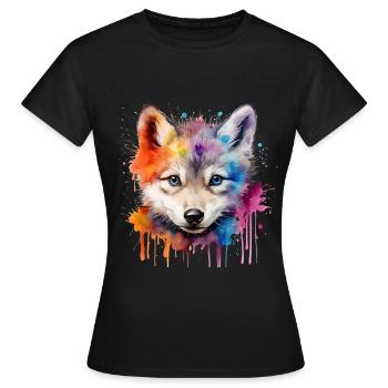 loup, loup gris, louveteau - T-shirt Femme - noir - Devant - AI Model Female 172 dark (172cm)