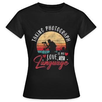 Kamera Fotografie Objektiv Herzschlag - Frauen T-Shirt - Schwarz - Vorne - AI Model Female 172 dark (172cm)