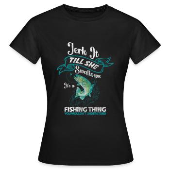 Pêcheur Petri Heil Pike - T-shirt Femme - noir - Devant - AI Model Female 172 dark (172cm)