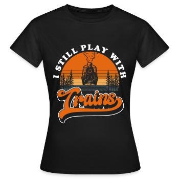 Railway, Departure, Model Railway, - Women's T-Shirt - black - Front - AI Model Female 172 dark (172cm)