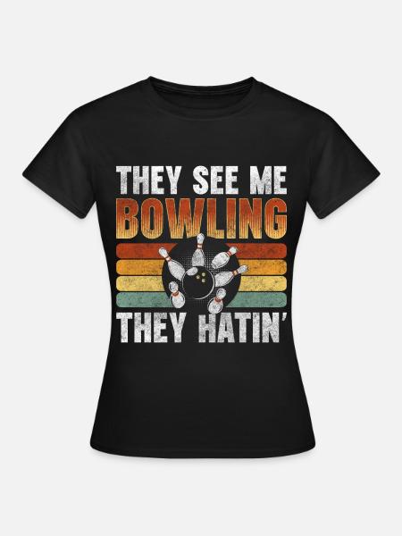 Bowler Strike Split Freizeit - Frauen T-Shirt - Schwarz