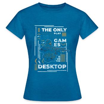 Gamblers Online Games - Women's T-Shirt - antique blue sapphire heather - Front - AI Model Female 172 dark (172cm)