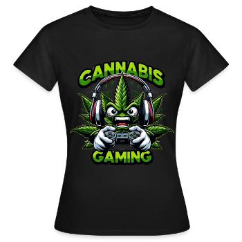 Wütendes Cannabisblatt beim Spielen eines Videospiels - Frauen T-Shirt - Schwarz - Vorne - AI Model Female 172 dark (172cm)