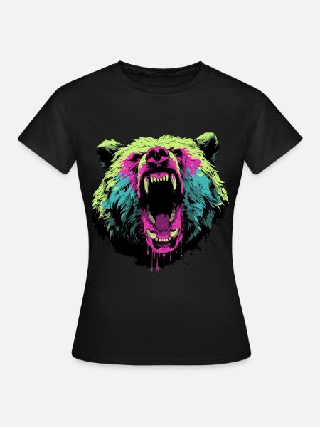 Wütender Bär im Pop-Art-Stil - Frauen T-Shirt - Schwarz