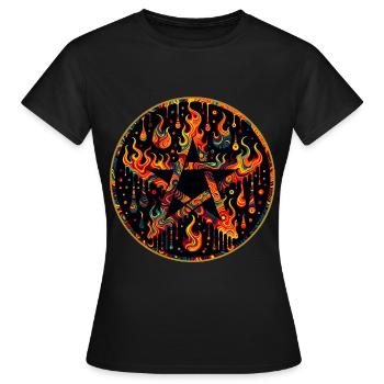 Pentagramme dans une couronne de flammes pentagramme brûlant - T-shirt Femme - noir - Devant - AI Model Female 172 dark (172cm)