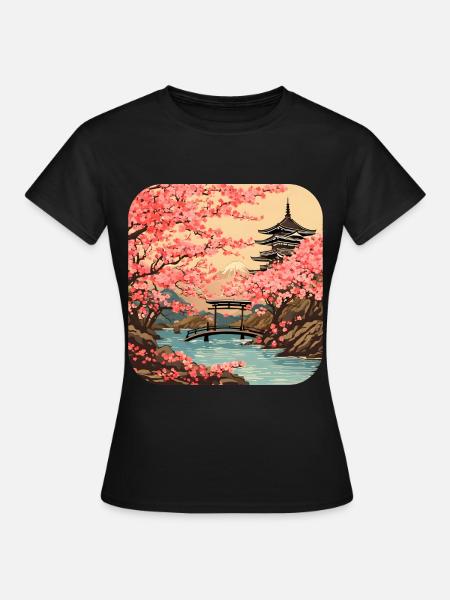 Tokio Tempel Kirschblüte Weltreise - Frauen T-Shirt - Schwarz