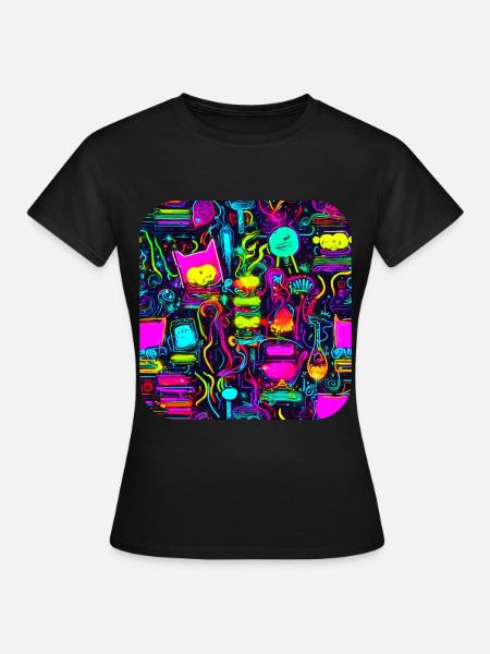 Neon Vintage Glow UV Style - Frauen T-Shirt - Schwarz