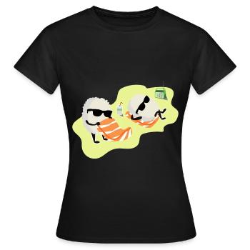 Sushi Lachs Reis Sonnenbaden Geschenkidee - Frauen T-Shirt - Schwarz - Vorne - AI Model Female 172 dark (172cm)