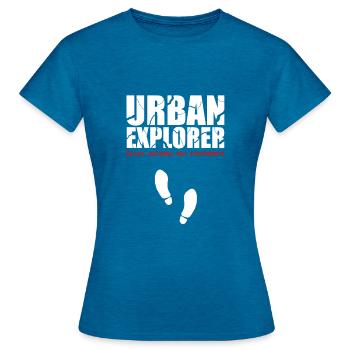 Urban Explorer - Frauen T-Shirt - Antikblaues Saphir meliert - Vorne - AI Model Female 172 dark (172cm)