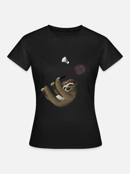 Badminton Federball Sport Lustig Faultier Geschenk - Frauen T-Shirt - Schwarz