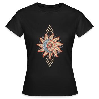 Sonne Mond Hexagram Dreieck Planet Symbol - Frauen T-Shirt - Schwarz - Vorne - AI Model Female 172 dark (172cm)