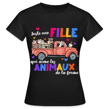 Fermes filles France Fermes Animaux Cadeau - T-shirt Femme - noir - Devant - AI Model Female 172 dark (172cm)