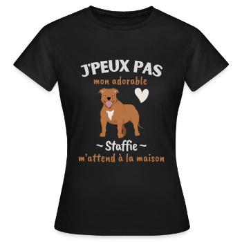 J'peux pas, mon Staffie m'attend à la maison! - T-shirt Femme - noir - Devant - AI Model Female 172 dark (172cm)