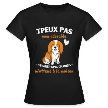 J'peux pas, mon Cavalier King Charles m'attend! - T-shirt Femme - noir - Devant - AI Model Female 172 dark (172cm)