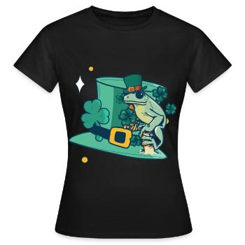 Hut Frosch Glücksbringer Quark Amphibien Geschenk - Frauen T-Shirt - Schwarz - Vorne - AI Model Female 172 dark (172cm)