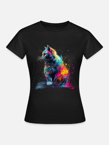 Painted Cat - KI-generiert - Frauen T-Shirt - Schwarz