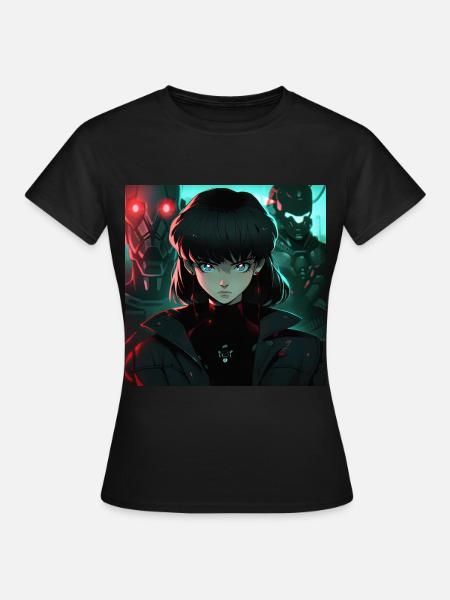 Dystopische Jungfrau: Frau in Schwarz im Anime-Stil - Frauen T-Shirt - Schwarz