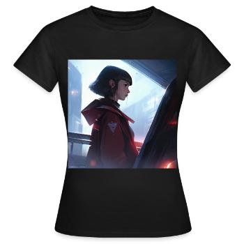 Serene Enigma: Captivating Anime-Style Portrait - Women's T-Shirt - black - Front - AI Model Female 172 dark (172cm)