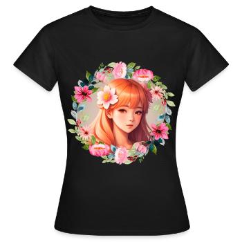 Anime Manga Kpop Girl in Garden - Frauen T-Shirt - Schwarz - Vorne - AI Model Female 172 dark (172cm)