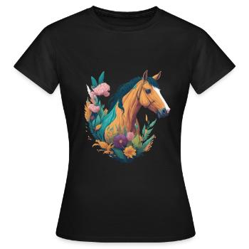 Horse Flowers - Women's T-Shirt - black - Front - AI Model Female 172 dark (172cm)