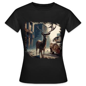 Post Apocalypse Cerf - T-shirt Femme - noir - Devant - AI Model Female 172 dark (172cm)