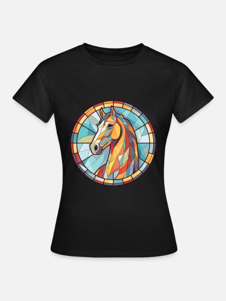 Hest fargerik akvarell dyr kjæledyr illustrasjon - Dame-T-shirt - sort