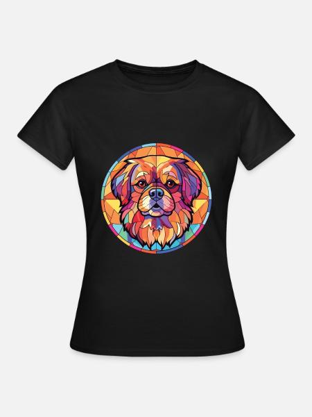 Tibetansk spaniel hunderase akvarellillustrasjon - T-shirt dam - svart