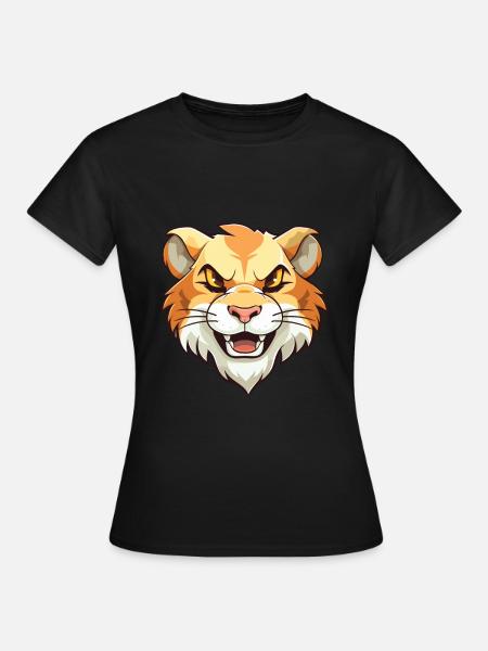 Liger Hybrid Lion Tiger Cat Cartoon Watercolor Art - Women's T-Shirt - black