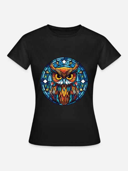 Eule buntes Aquarell Tier Haustier Illustration - T-shirt dam - svart