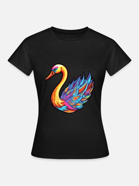 Cygne Aquarelle Colorée Dessin Animé Kawaii Animal - T-shirt Femme - noir