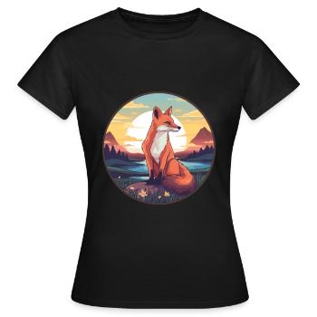 Renard érudit coloré aquarelle dessin animé kawaii animal de compagnie - T-shirt Femme - noir - Devant - AI Model Female 172 dark (172cm)