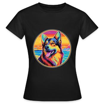 Race de chien de berger d’Europe de l’Est Dessin animé coloré - T-shirt Femme - noir - Devant - AI Model Female 172 dark (172cm)