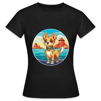 Chinese Imperial Dog Breed Cartoon Kawaii Clipart - Women's T-Shirt - black - Front - AI Model Female 172 dark (172cm)