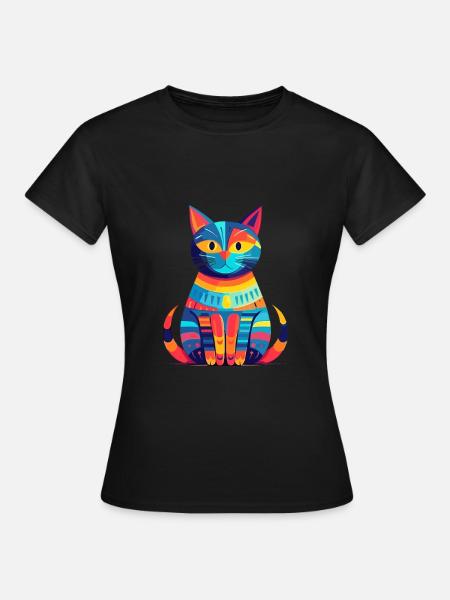 Katze buntes Aquarell Cartoon Kawaii Tier - T-shirt dam - svart