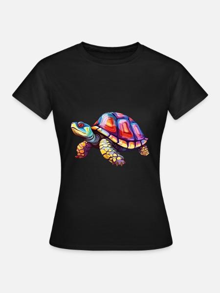 Schildkröte buntes Aquarell Cartoon Kawaii Tier - Frauen T-Shirt - Schwarz