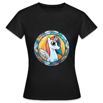 Ponny vitrail coloré dessin animé Kawaii Animal - T-shirt Femme - noir - Devant - AI Model Female 172 dark (172cm)