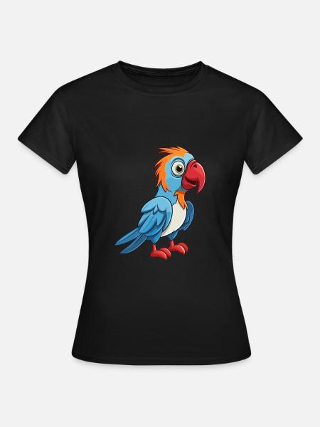 papuga, słodki, szczęśliwy, kawaii, kreskówka, clipart, zwierzę - Dame-T-shirt - sort