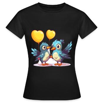 Jay Birds Kawaii Cartoon Pet Jouant Avec Des Ballons - T-shirt Femme - noir - Devant - AI Model Female 172 dark (172cm)