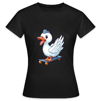 Funny Swan Kawaii Cartoon Pet Jouant Skateboard - T-shirt Femme - noir - Devant - AI Model Female 172 dark (172cm)