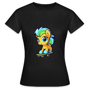 Drôle Ponny Kawaii Cartoon Pet Jouer Skateboard - T-shirt Femme - noir - Devant - AI Model Female 172 dark (172cm)