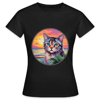 Australian Mist Cat Watercolor Cartoon Kawaii - Women's T-Shirt - black - Front - AI Model Female 172 dark (172cm)