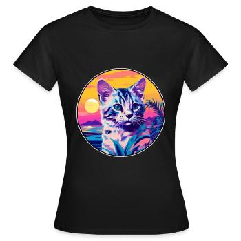 Australian Spotted Mist Cat Watercolor Cartoon Pet - Women's T-Shirt - black - Front - AI Model Female 172 dark (172cm)