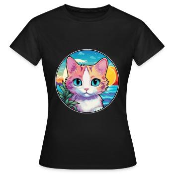 Hantilly Tiffany Chat Aquarelle Dessin animé Kawaii - T-shirt Femme - noir - Devant - AI Model Female 172 dark (172cm)