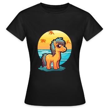 Ponny drôle de dessin animé kawaii plage illustration - T-shirt Femme - noir - Devant - AI Model Female 172 dark (172cm)