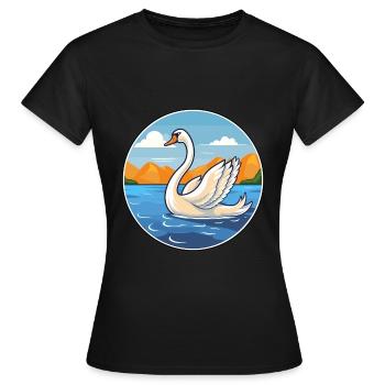 Cygne aquarelle dessin animé Kawaii Clipart Animal - T-shirt Femme - noir - Devant - AI Model Female 172 dark (172cm)