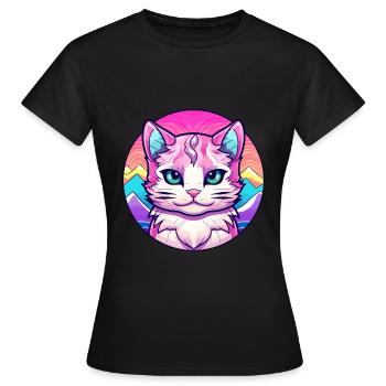Hantilly Tiffany chat coloré dessin animé aquarelle I - T-shirt Femme - noir - Devant - AI Model Female 172 dark (172cm)