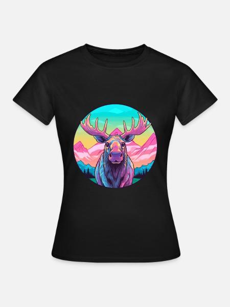 Moose aquarel Cartoon Kawaii huisdier dier Colorfu - T-shirt dam - svart
